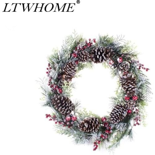 LTWHOME WHCMA 21 Inch Handmade Christmas Wreath with Pine Cones, Pine Needles, Berries for Front Door, Wall, Mantelpiece, Window