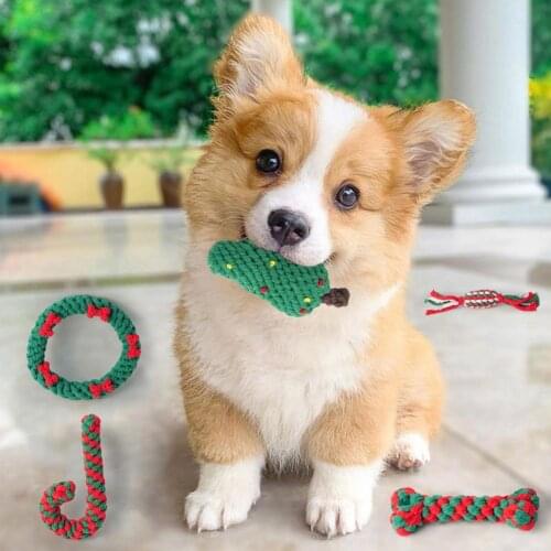 Molar Toy Christmas Series Shape Teeth Cleaning Healthy Bite Resistant Pet Cotton Rope Bite Toy Dog Birthday Gift Pet Supplies