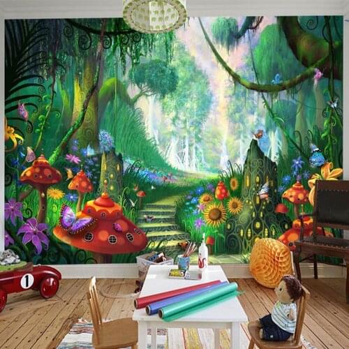 Custom Mural Wallpaper 3D Cartoon Fairy Forest Mushroom Path Wall Painting Children Kids Bedroom Eco-Friendly Photo Wall Papers