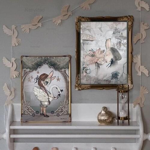 Natividad Scandinavian Watercolour Rabbit Boy and Girls Cartoon Angel Canvas Painting Kids Baby Nursery Room Bedroom Wall Decor