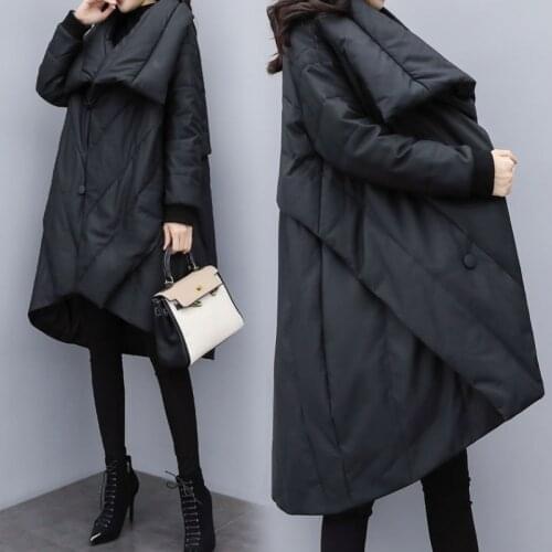 New Womens Cloak Coat Winter Loose Mid-length Down Padded Jacket Black Slim Thickening Large Size Clothing