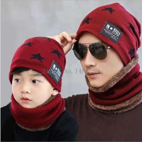 New Children Winter Warm Knitted Hat Caps with Scarves Unisex Thickened Wool for Kids Windproof Outdoor Winter Hats for Men