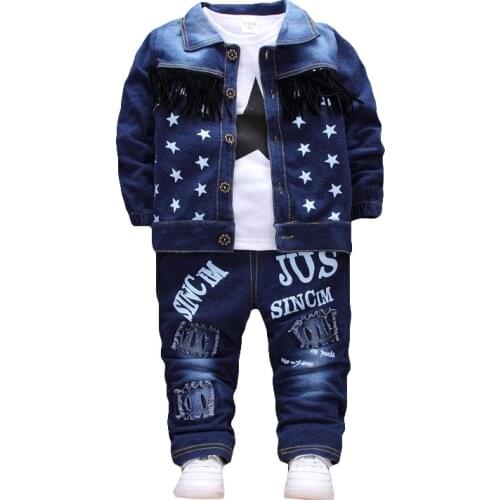 New Baby Boys Clothing Set Girls Cute Suits Denim Jeans Coat T-Shirt Pants 3PCS Star Outfit Toddler Kids Casual Cool Outerwear