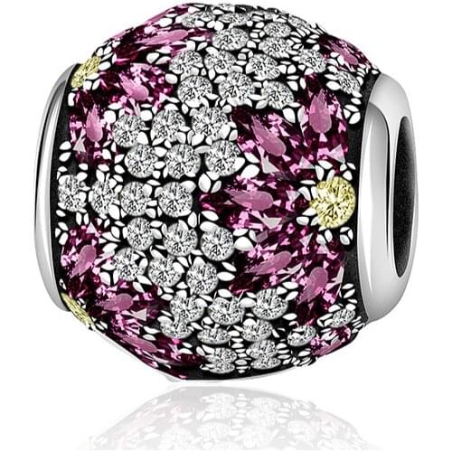 2019 NEW 100% 925 Sterling Silver Red Shining Gems Leaves Beaded Charm Suitable DIY Bracelet Women Gift 1001-1020