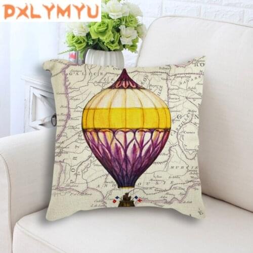Seat Cushion World Map Hot air Balloon Printed Decorative Cushion For Sofa Car Throw Pillow Home Room Office Decor