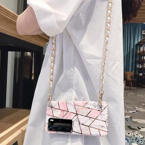 Simples Rhombus marble Crossbody chain strap phone case for huawei P40 pro P20 P30 lite MATE20 MATE30 pro nova7 pro nova6 cover