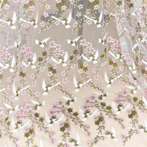 Pink Embroidery Lace-Fabric Birds Wedding-Dress Tulle Nigerian French High-Quality African