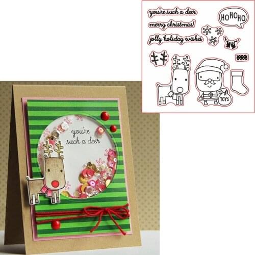 Santa&Deer Wishes You Jolly Holiday Clear Transparents Silicone Santa&Deer+Phrases For DIY Scrapbooking Card Making