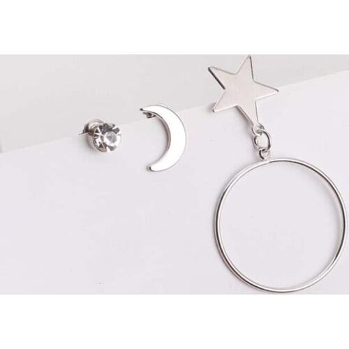 Asymmetric Star Moon Round Earring stud for women geometric sliver earring jewelry party birthday gift 2017 hot new