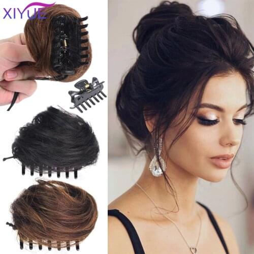 XIYUE Womens Hair Buns Synthetic Curly Chignon Ombre Claw Hair Messy Buns Updo claw Clip In Hairpiece For Women