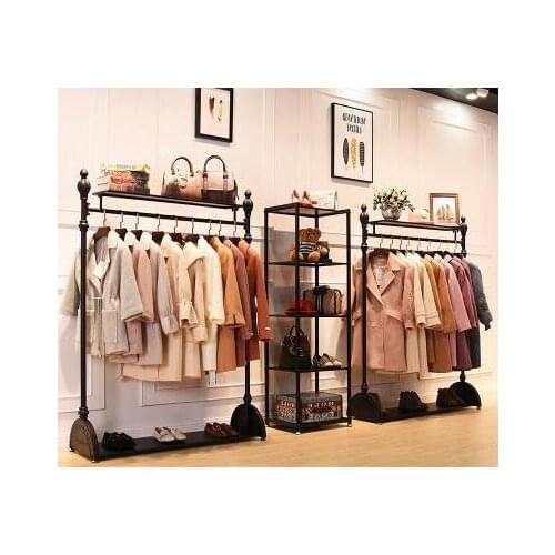 Retro clothing store display stand on the wall men and women loading shelf hanger display rack European-style floor-standing
