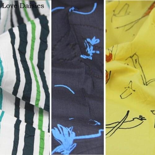 NAVY BLUE Line Yellow Bird BLACK GREEN Stripe 100% Combed Cotton Salt Shrinkage Fine Thin Fabric for Summer Clothes Shirt Dress