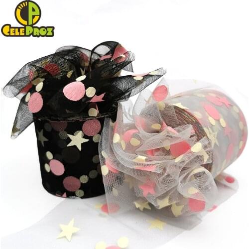 25Yards 6cm Star Mickey Tulle Confetti Glitter Tulle Baking Cake Topper Tutu Bow Soft Squine Tulle DIY Wedding Birthday Supply