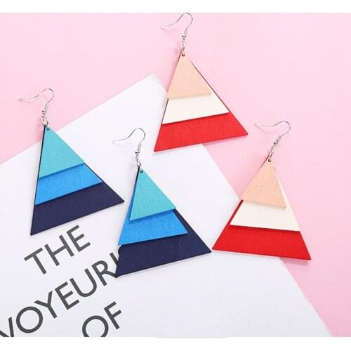 Vintage Multi-layer Geometric triangle Drop Earrings Pendientes Boho Blue Red Metal Drop Earrings For Women Jewelry