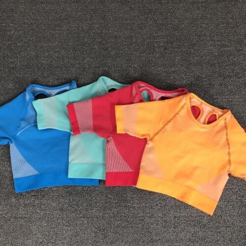 Yoga Shirt Women Workout Clothes Women Short Sleeve Crop Top Seamless Fitness Sports Wear Gym Clothing Athletic Yoga