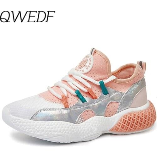 QWEDF 2019 Women Fashion Comfortable Chunky Sneakers Brand Increased Casual Shoes Lady Fashion Mesh Breathable Platform K1-14
