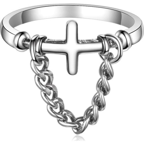 925 Sterling Silver Fashion Cross chain Tassel Thai Ring Open Finger Ring For Women Party Jewelry Gift