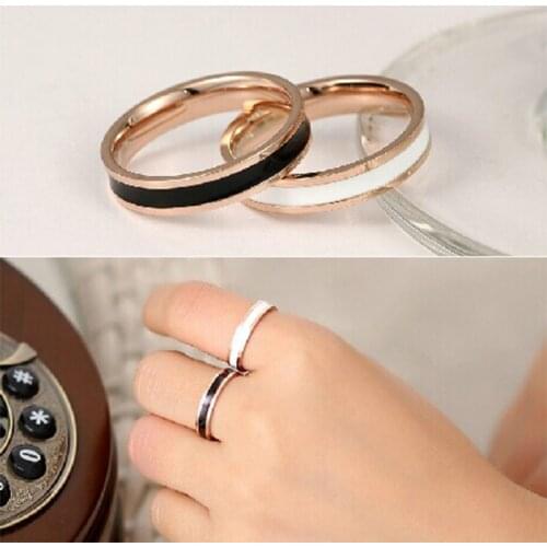 Women Jewelry Imitation Ceramic Ring Black/White Resin Tail Finger Ring Titanium Steel Rose Gold-Color Enamel Ring Women R007-1