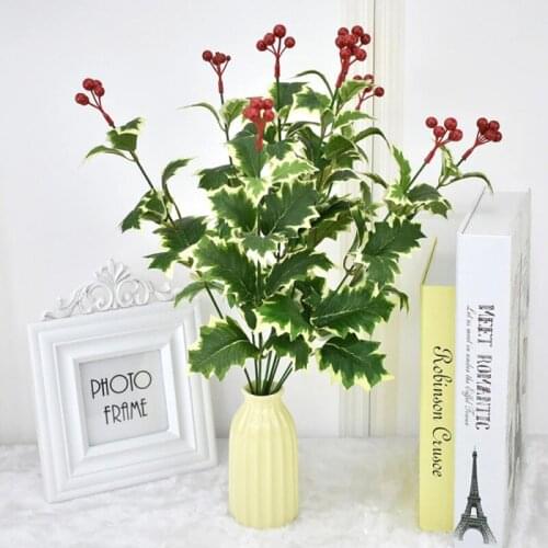1PC Simulation Plants Branch Artificial Flower Christmas Red Fruit Leaves For Flower Arrangement Material DIY Home Vase Decor