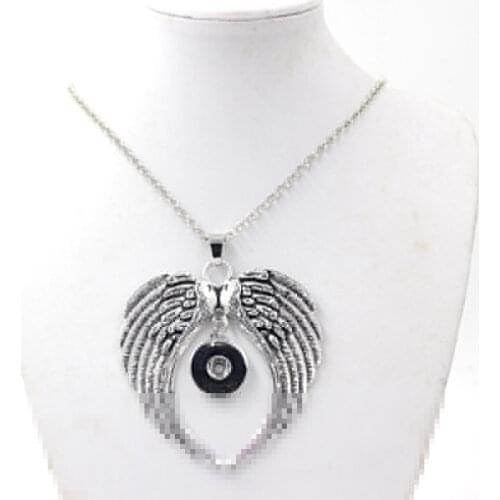 10pcs/lot Wholesale Chunky Pendant Necklace,Interchangeable Button Angel Wing Pendant Necklace For Snap Jewelry Necklace Collier