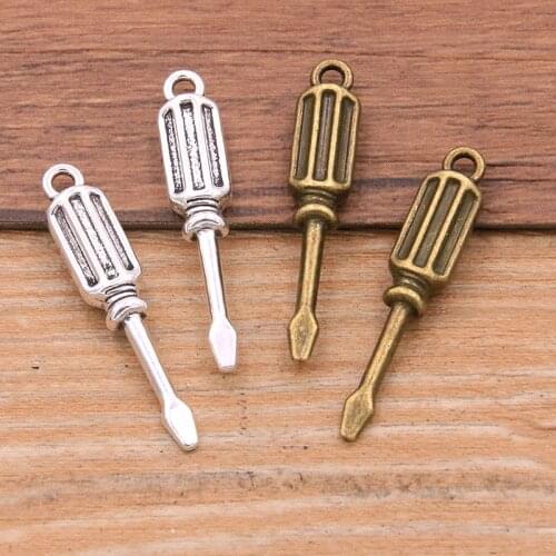 10PCS 11*31MM 2 Color Screwdriver Tool Charms Daily Supplies Pendant Metal Alloy For DIY Necklace Bracelet Earrings Marking