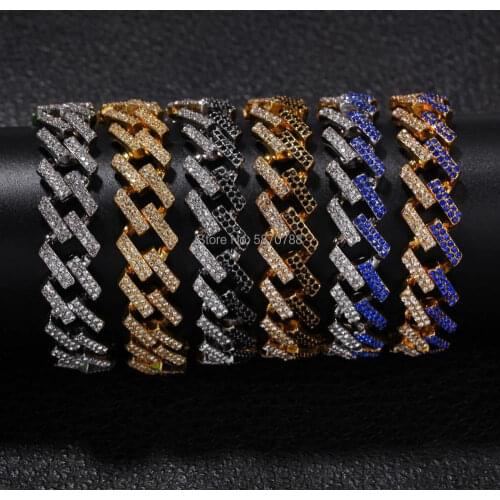 15mm Paved Miami Cuban Link Chain Bracelet Ice Out Gold Plated Alloy Zirconia Hip Hop Punk Jewelry for men gift