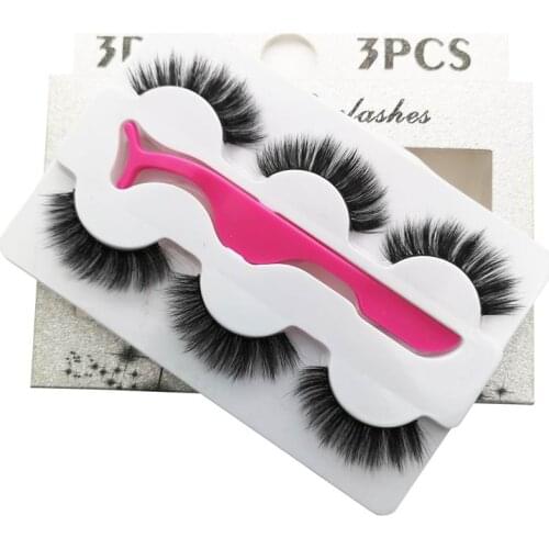 3 Pairs False Eyelashes Wispy Fluffy Thick Long Fake Eye Lashes With 1 Pcs Tweezer Handmade Natural Eye Extension Beauty Tools