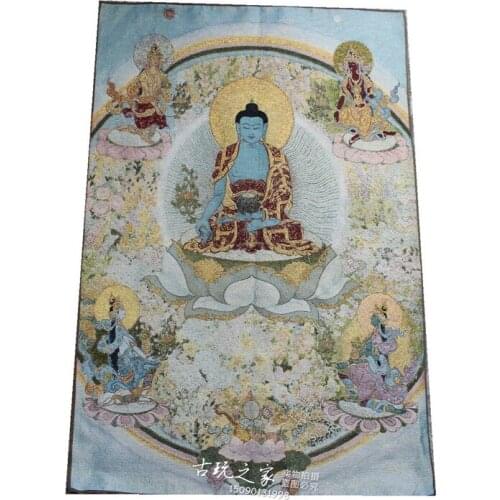 36 inch Tibet Silk embroidery gold silk embroidery,Golden cassock,medicine Buddha Thangka Paintings Mural