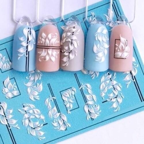 5D Acrylic Engraved Nail Sticker Embossed Geometric Lins Flower Water Decals Empaistic Nail Water Slide Decals Z0485