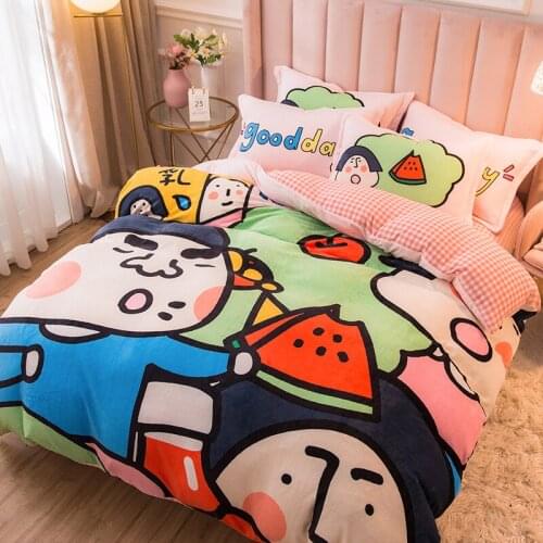 Watermelon milk cartoon coral velvet warm and comfortable velvet home textile quilt cover four-piece set