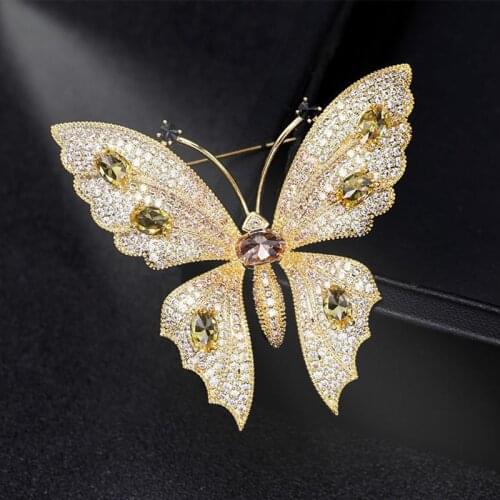 New European And American Shining Gem Cute Elegant Sweet Butterfly Brooch Fashion Jacket Suit Pin Dress Accessories Women
