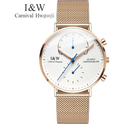 Watch Men Top Brand Luxury Ultra Thin Carnival Stainless Steel Mesh Band Quartz Men Watches Sapphire Fashion Casual Male Clock