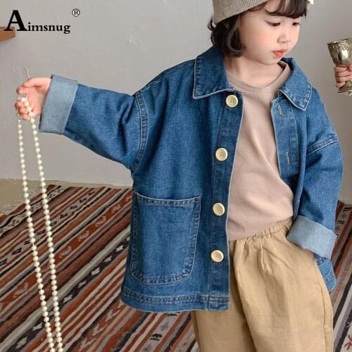 Children Fashion Top Long Sleeve Demin Jacket Unisex Boys Girls Blue Khaki Outerwear Kids Clothing 2021 Single-breasted Coats