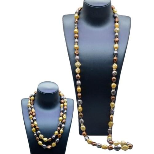 Long pearl necklace, colorful baroque pearls, double necklace, K gold-plated accessories, bohemian style ladies sweater chain