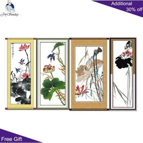 Joy Sunday Lotus Home Decor H280H281H282H283 14CT 11CT Counted and Stamped Reflect Day Summer Red Lotus Flower Cross Stitch kits