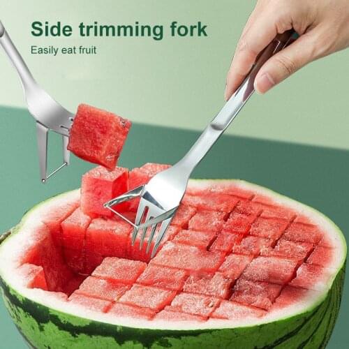 Watermelon Cutting Artifact Watermelon Cutter Fruit Fork Stainless Steel Watermelon Spoon Watermelon Cubes Slicer Cutter Tool