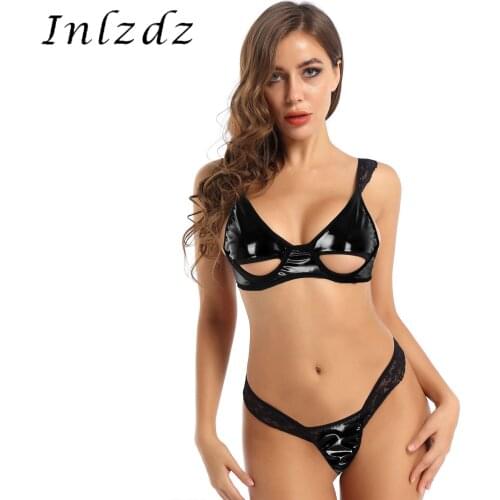 Womens Erotic Lingerie Set Metalic Lace Embroidered Underwire Bra and G-String Thong Briefs Underwear Exotic Sexy Suit Sleepwear