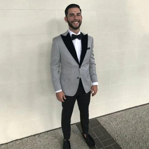 2 Piece Gentlemen Suits for Wedding Slim Fit Gray Formal Jacket with Black Pants Tailor Made Groom Tuxedo Male Fashion Costume