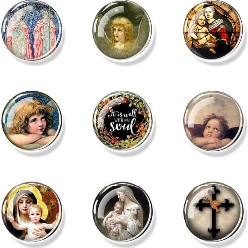 Virgin and The Angels Art 30 MM Fridge Magnet Glass Cabochon Virgin Mary Refrigerator Sticker Angel Note Holder Home Accessories
