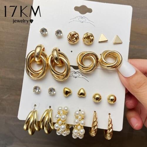 Trendy Metal Pearl Stud Earrings Set For Women Vintage Gold Color Round Square Earrings Set of Earrings Gifts Jewelry