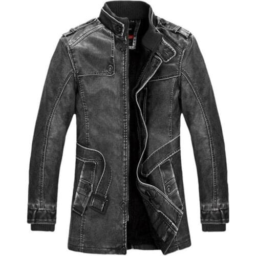 Men Leather Plus Velvet Thick Jacket Fashion Wool Lining Motorcycle Bike Faux Leather Long Coat Thickened Pu Leather Jacket 4XL