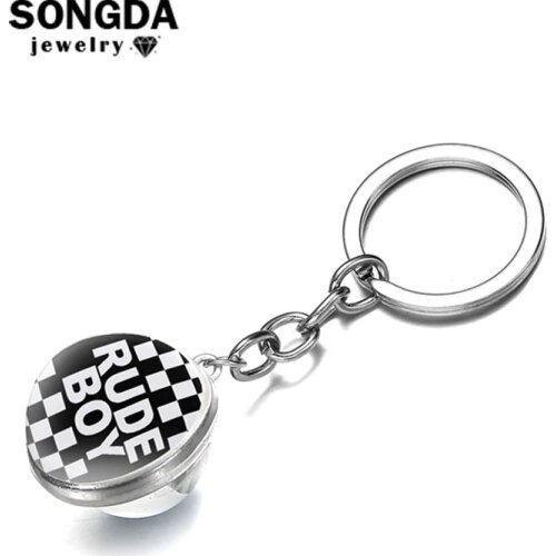 SONGDA SKA Music Keychains For Ladies Punk Rude Boy Rude Girl Key Caps Double Side Pendant Key Ring Collection Kid Gift New Year