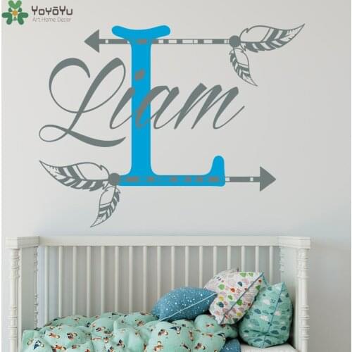 Wall Decal Vinyl Sticker Nursery Custom Personalized Name Monogram Arrow Kids Boys Bedroom Art Creative Removable Mural WW-397