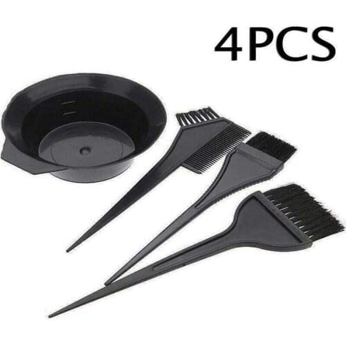 New 4Pcs/Set Hair Dye Colouring Brush Comb Black Plastic Mixing Bowl Barbershop Salon Tint Hairdressing Brush Kit Tools