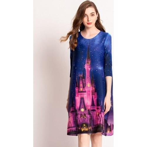 Castle Digital Printing Fold Miyake Digital Printing Dress Pleats Dresses
