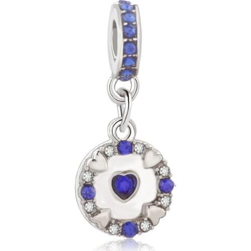 Fit Original Pan Charms Bracelet Women Blue Crystal Clear Zircon Heart in Hearts Pendant Love Metal Beads for Jewelry Making DIY