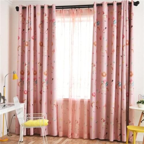 GYC2270 Unicorn Pony Horse Cartoon Printed Curtain Semi-Shading Blinds Boys Kids Bedroom Study Window Drapes Gauze Treatment