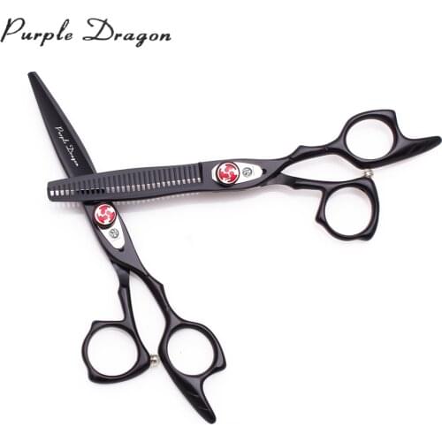 Hair Cutting Scissors Professional Purple Dragon 6" Japanese 440C Barber Thinning Scissors 9017# Black Adjustment Tension Screw