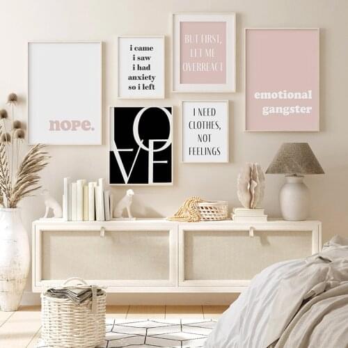 Simple Nordic English letter pink Art Poster living room decoration picture corridor mural canvas printing hanging picture