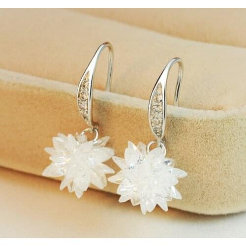 Good Jewelry Fashion Pure 925 Sterling Silver Crystal Flower Drop Earrings Jewelry Pendientes Brincos